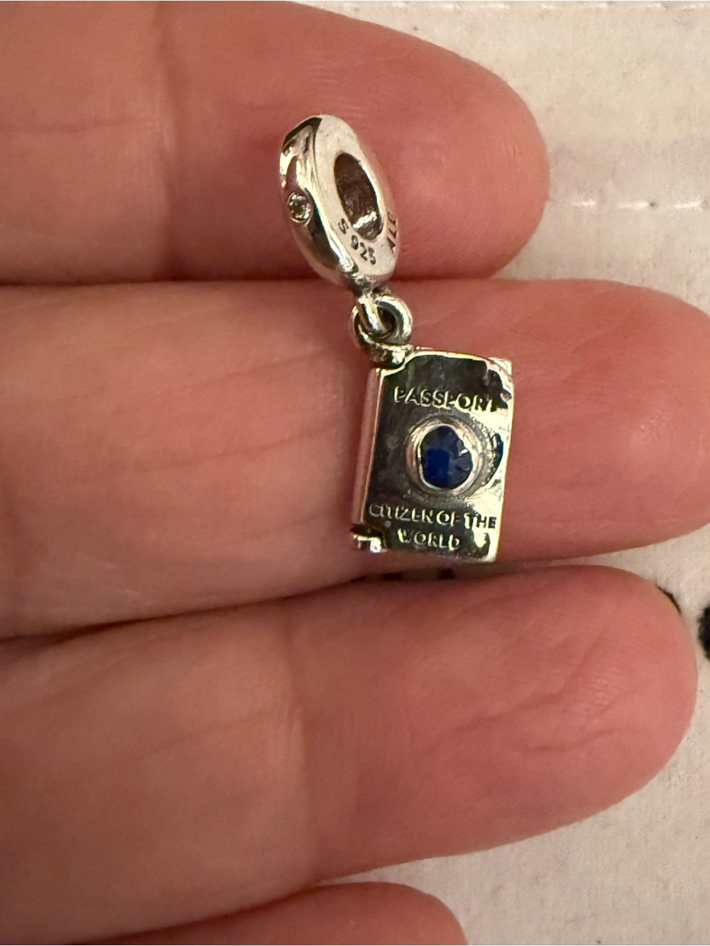 Silver Passport Charm with Blue Stone